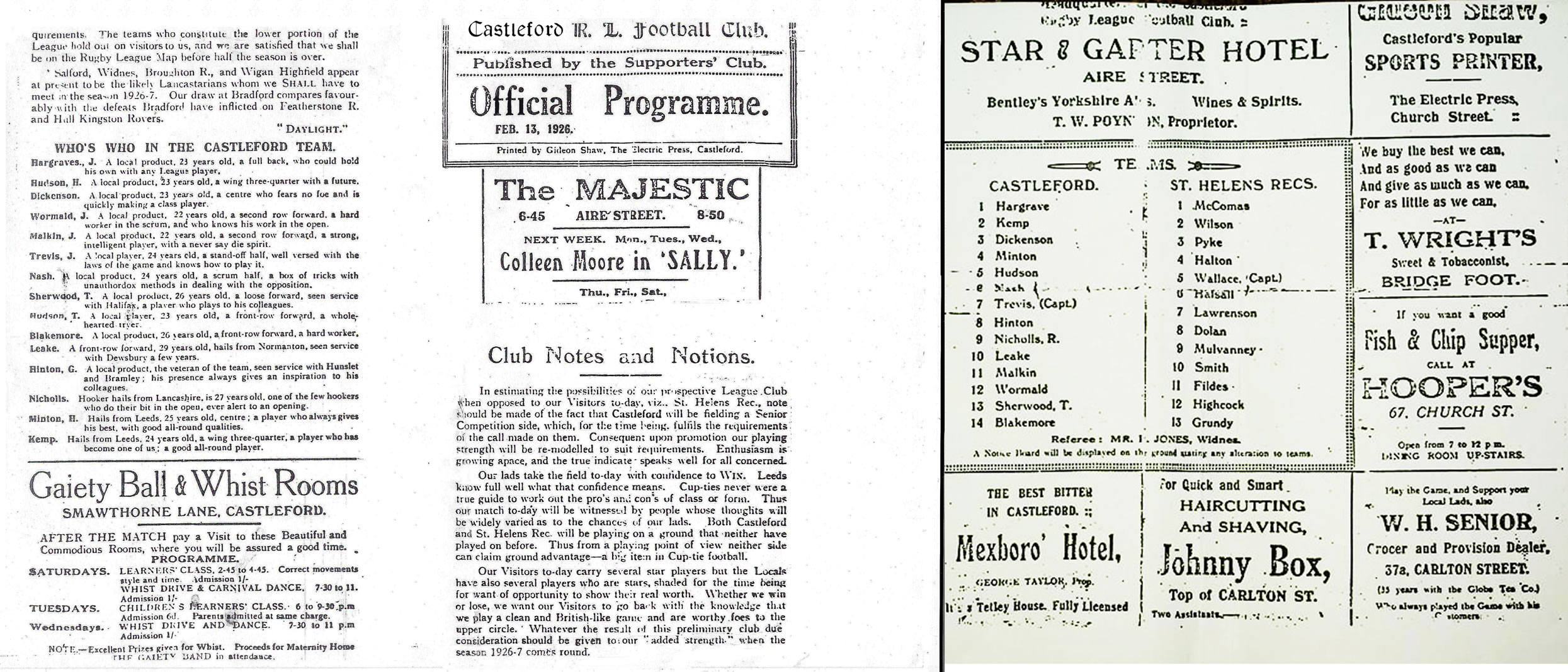 St Helens Recs Programme Front Page & Team Sheet